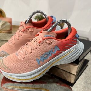 HOKA BONDI X Pink and Red Athletic Shoes with Cushioned Sole size 7.5B Women’s